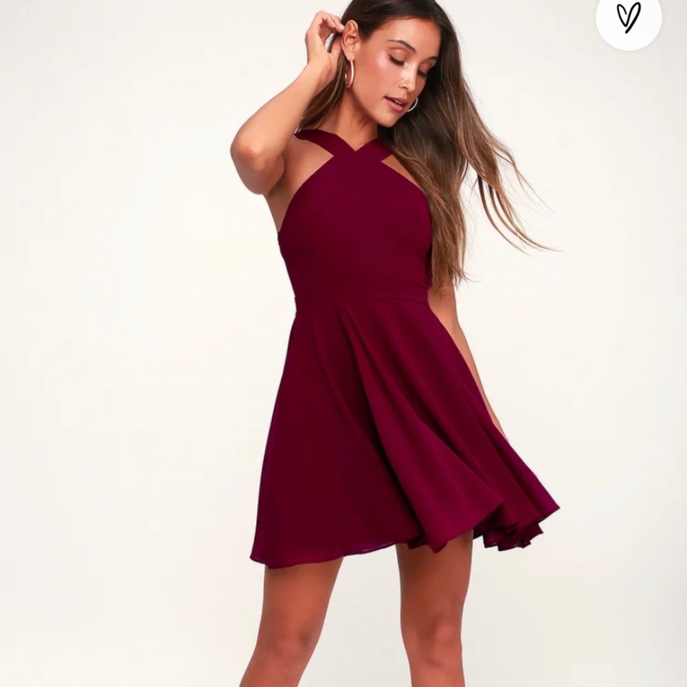 XXS lulus forevermore burgundy skater dress
